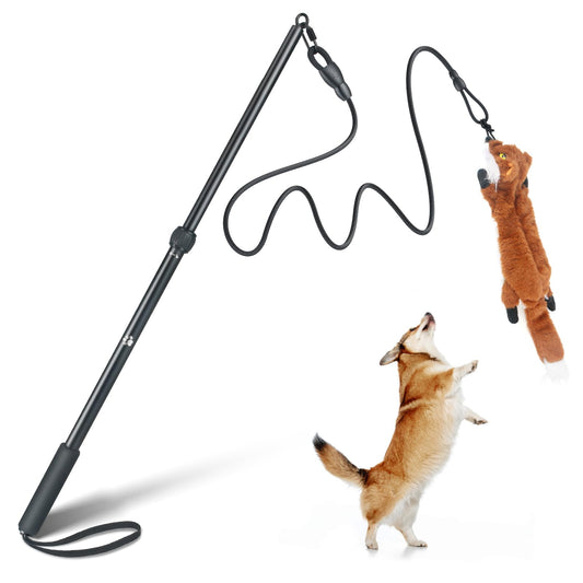 YILAKO Flirt Pole for Dogs - Heavy Duty Interactive Dog Rope Toy, Agility Training Fishing Pole for Large and Small Breeds, Durable Exercise Stick with Replaceable Tails
