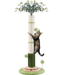45'' Extra Tall Cat Scratching Post for Large Cats,3.5Inch Natural Sisal Scratcher with Solid Wood Base,Stable Cat Scratch Post with Interactive Toy,Self Groomer,Climbing Pole for Full Body Stretching