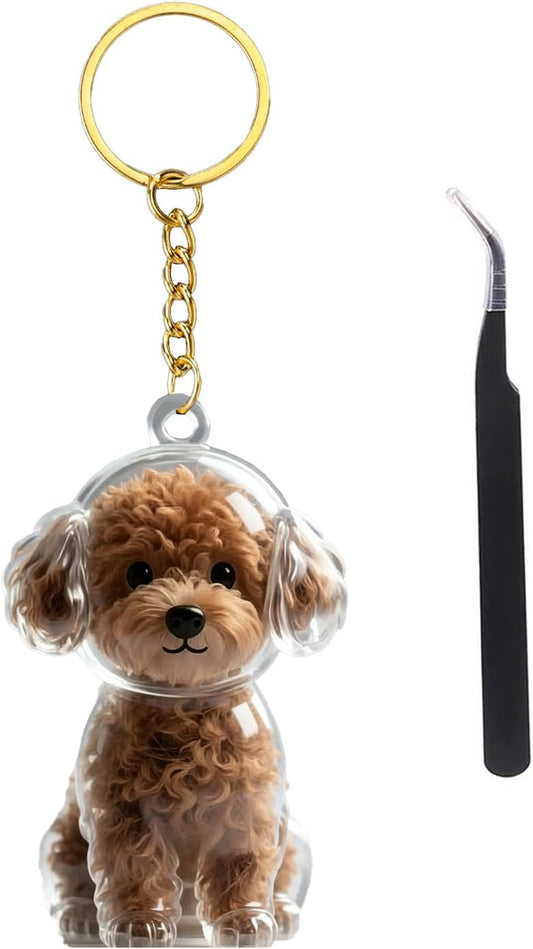 3D Clear Pet Hair Keepsake Keychain, Transparent Dog Fur Collector Storage