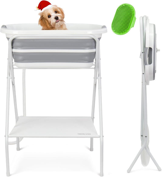 Beberoad 2 in 1 Dog Bath Tub Dog Washing Station for Bathing and Grooming, Elevated Collapsible Foldable Portable Shower Bathtub for Small Dogs Cats Pet, Indoor and Outdoor