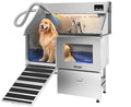 POLIMO Dog Washing Station with Built-in Pet Dryer and LED Display 50" (Left Ramp), 304 Stainless Steel Dog Bathtub for Large Medium Small Dogs, Wash and Dry Grooming Tub with Faucet, Storage Drawer