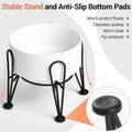 Kitwinney Elevated Dog Bowls, Ceramic Raised Dog Bowl Set with Anti-Slip and Non-Tip Metal Stand, 2 Pack Pet Food and Water Feeding Bowls for Small and Medium Dogs (White,3.6 Cups)