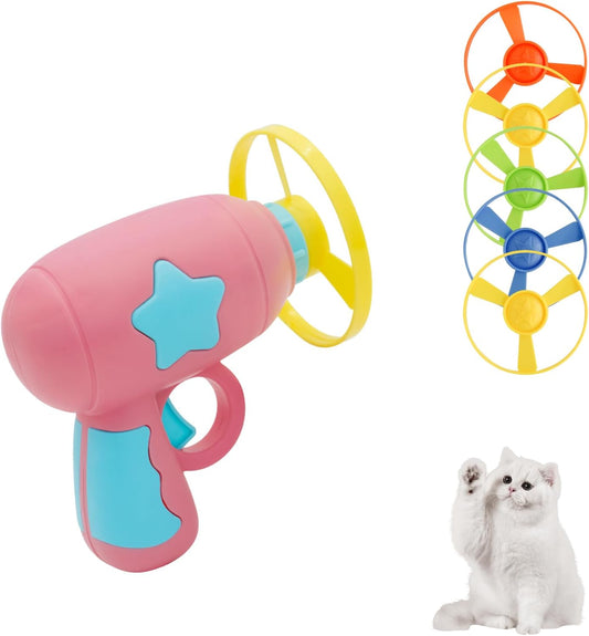 Andiker Cat Fetch Toy, Interactive Kitten Flying Disc Launcher Toy with 5 Colorful Flying Propellers for Cat Enrichment,