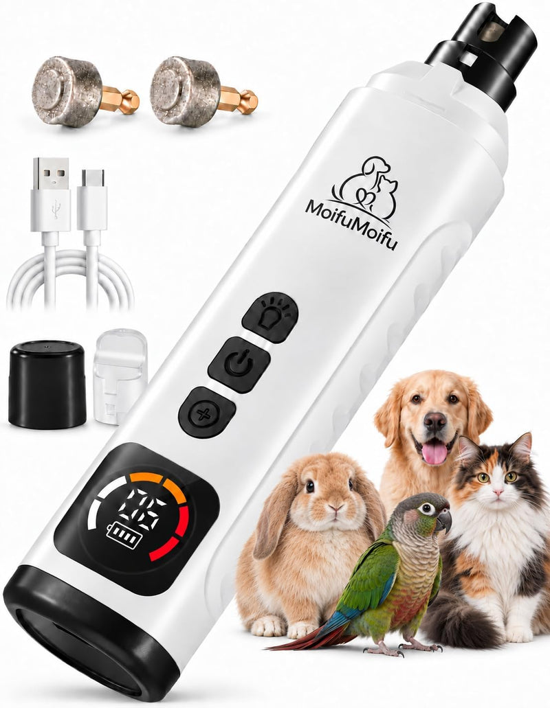 Dog Nail Grinder, Quiet 6-Speed Electric Pet Nail Trimmer with Upgraded Motor, 2 LED Lights, LCD Display, Type-C Chargin
