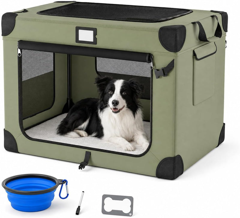 36 Inch Soft Collapsible Dog Crate Green with Waterproof and Easy to Clean