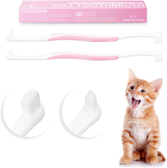 2 Pcs Dual-Sided Cat Toothbrush with Micro Brush Head, Ultra Soft Nano Bristles Pet Toothbrush Kit, Kitten/Puppy Toothbr