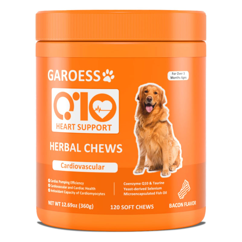 GAROESS CoQ10 Heart Chew for Dogs, Support Dogs Heart Health, Cognitive & Energy, CoQ10 Chews for Cardiovascular & Gum Health & antioxidant Protection, Bacon Flavor, 120 Count (1 Pack)
