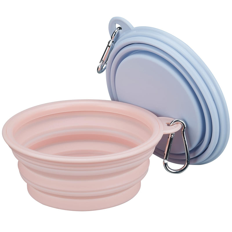 2-Pack Portable Dog Water Bowl for Travel,12OZ Food-Grade Silicone Collapsible Pet Feeding Bowl with Detachable Hook BPA Free, Leak-Proof for Small Medium Dog Cat Hiking Camping Walking and Car Rides