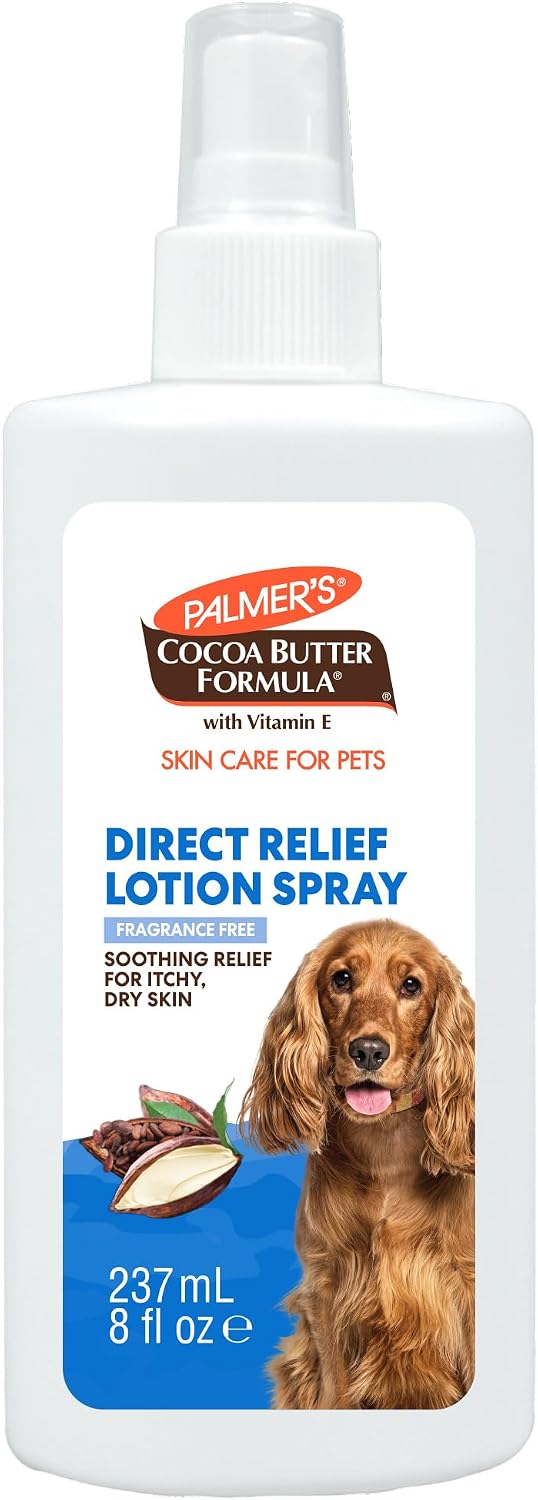 Palmer's for Pets Cocoa Butter Formula Dry Skin Relief Spray for Dogs, Direct Spray-On Lotion with Vitamin E to Soothe Dry and Itchy Skin, No-Mess Application, 8 Fl Oz