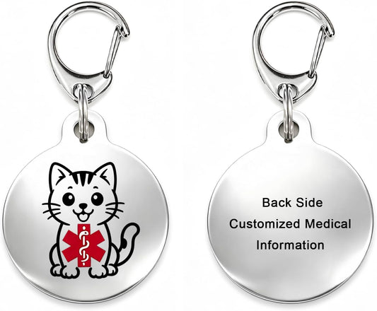 Medical Alert Tag for Cat Personalized Engraved Pet Cat ID Tags