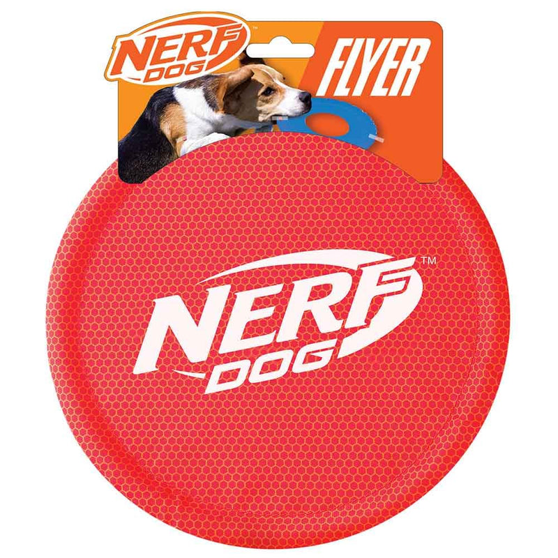Nerf Dog Nylon Flyer Dog Toy, Flying Disc, Lightweight, Durable and Water Resistant, Great for Beach and Pool, 9 inch diameter, for Medium/Large Breeds, Single Unit, Red