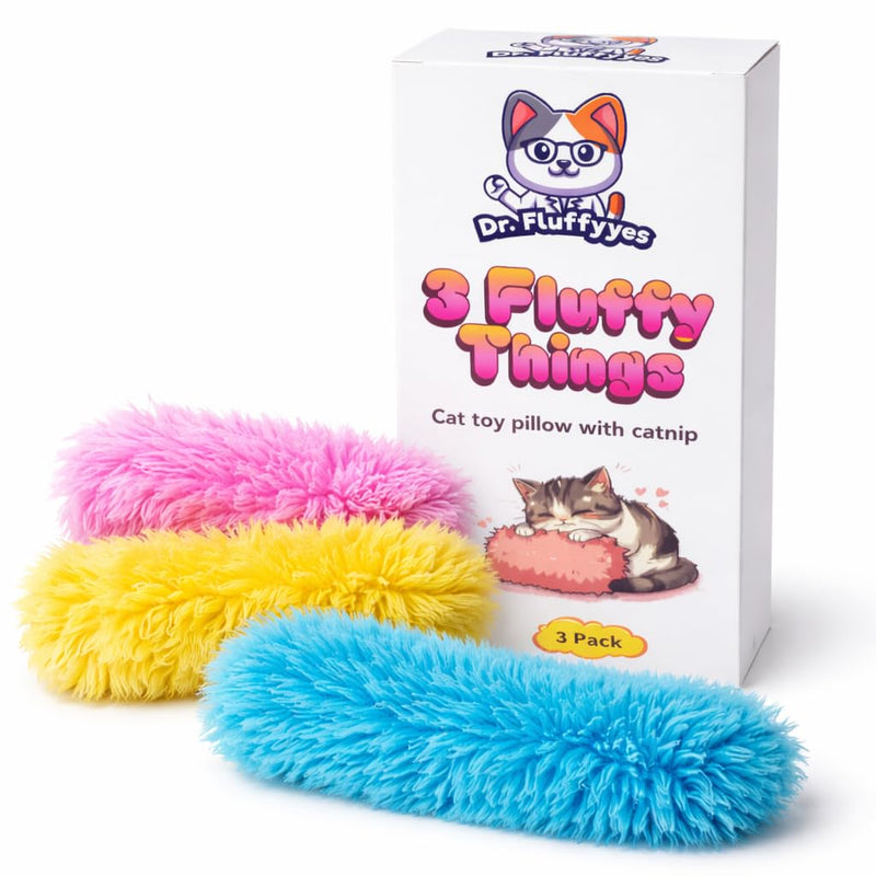 Dr. Fluffyyes 3 Fluffy Things Cat Toy Pillows with Catnip & Crinkle Fluffy Plush Cat Toys for Indoor Cats, Kittens & Adult Cats (3 Pack)