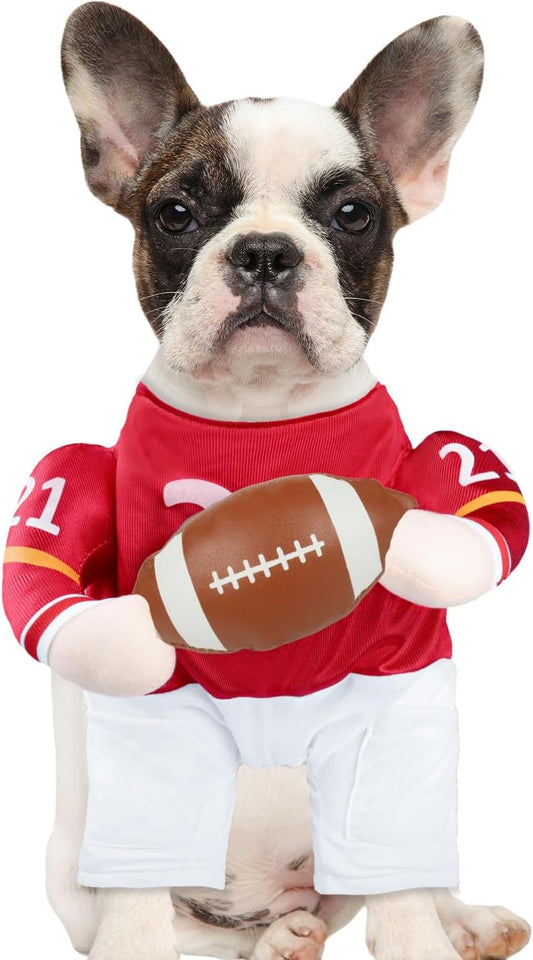 DELIFUR Football Player Dog Costume - Adjustable Funny Halloween Costume for Small Medium Dog