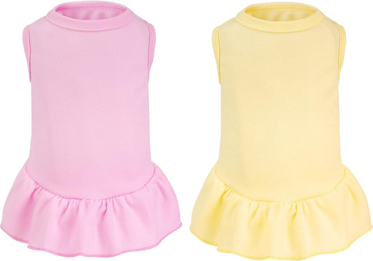 2 Pcs Dog Dress Cute Cat Skirt Solid Color Summer Clothes for Small Pet Dogs Cat