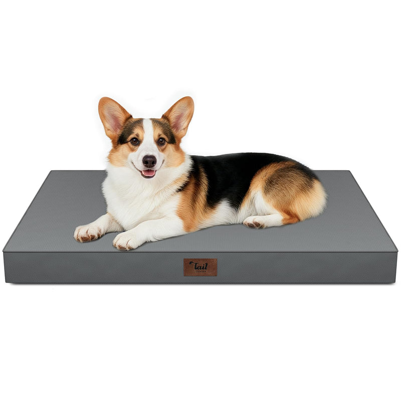 Tail Stories Outdoor Orthopedic Dog Bed, Waterproof Dog Bed for Large Dogs 36x27 Inch, Egg Crate Foam Pet Mat with Washable Removable Oxford Cooling Cover, Grey