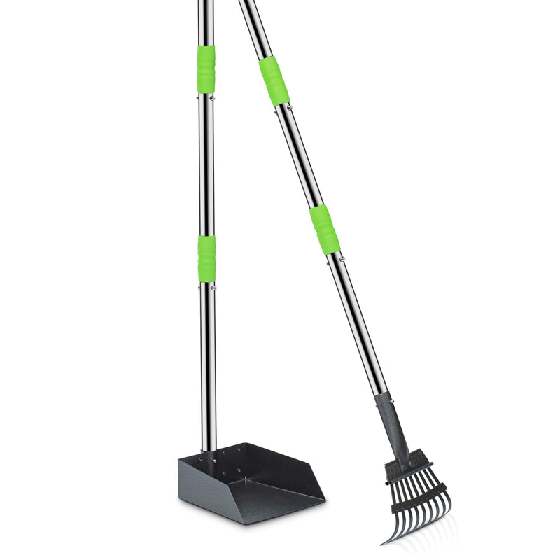 Niubya Pooper Scooper for Dogs, Metal Poop Scooper Tray and Rake Set with Adjustable Long Handle, Dog Pooper Scooper for Pet Waste Removal