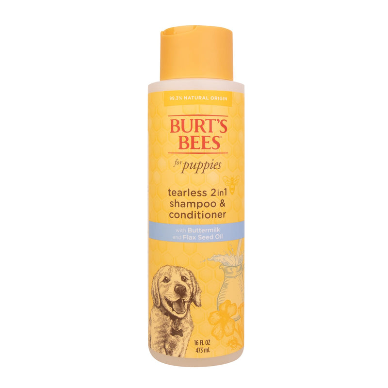Burt’s Bees for Pets Tear Free Puppy Shampoo & Conditioner with Buttermilk, 2 in 1 Gentle Dog Shampoo for Puppies, Cleans and Conditions Sensitive Skin, 16 Fl Oz