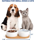 Ceramic Small Dog and Cat Bowls-Set of 2 Pet Dishes with Non-Slip Wood Tray