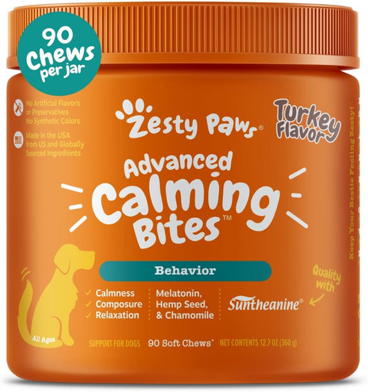 Zesty Paws Advanced Calming Soft Chews for Dogs - Composure & Relaxation for Everyday Stress & Separation + Thunderstorms - with Melatonin, Ashwagandha & L-Theanine - 90 Count