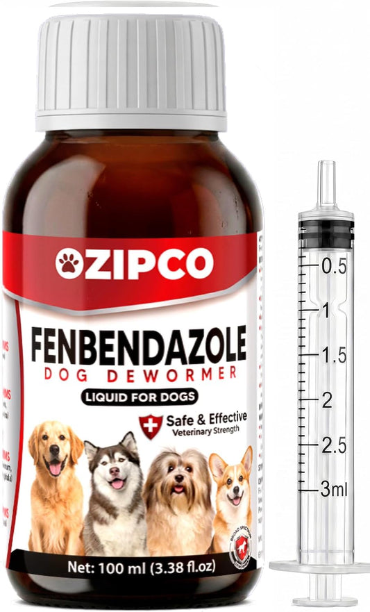 Dewormer for Dogs - Fenbendazole Liquid Dog Dewormer for Puppies 6 Weeks+, Broad Spectrum 4-in-1 Wormer - Roundworms, Ho
