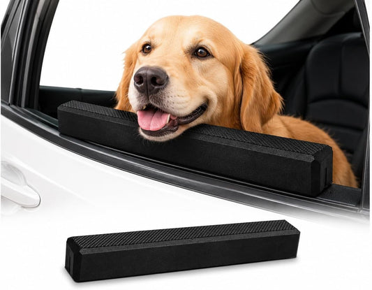 Dog Car Window Chin Rest Cushion, 15.7" Black Textured Non-Slip Foam Window Bumper with Center Slot, Easy-Install Pet He