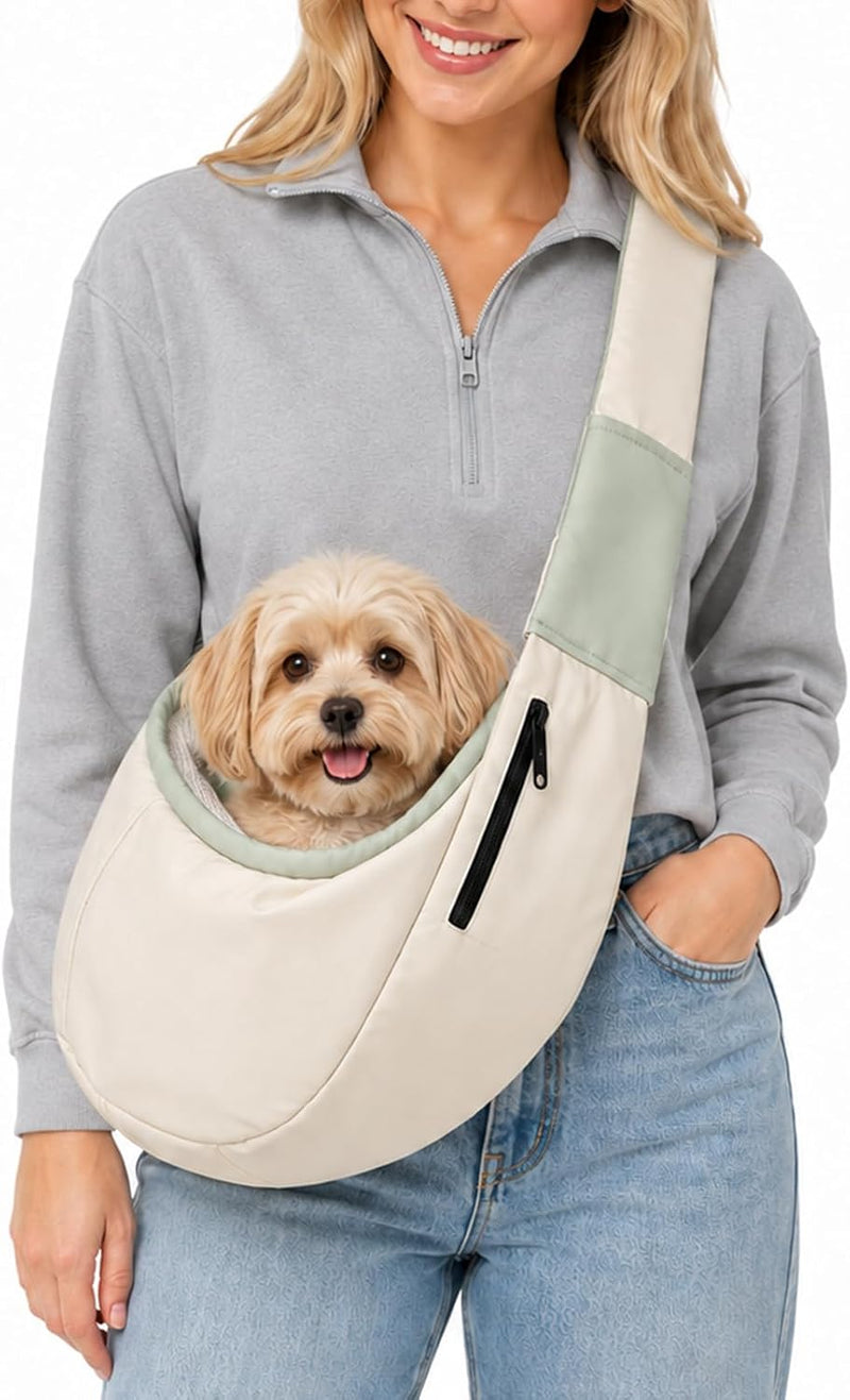 Dog Sling Carrier for Small Dogs and Cats Up to 15 lbs, Hands Free Pet Carrier with Adjustable Strap, Breathable Mesh Li