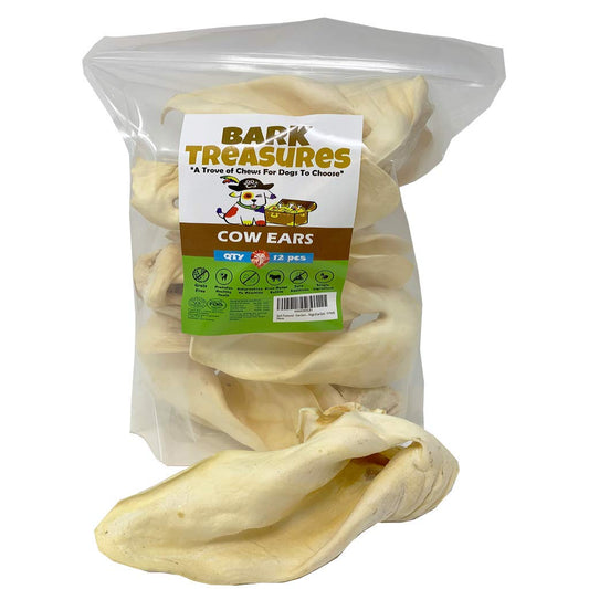 Bark Treasures Cow Ears Dog Treats - Premium Thick Cow Ears, Safe Rawhide Alternative - 12 Pcs/Pack