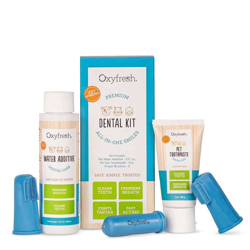 Oxyfresh Premium Pet Dental Kit for Dogs & Cats – Easiest Breath Freshener & Teeth Cleaning Solution for Fresh Breath, Clean Teeth, Plaque & Tartar Control – 1oz Toothpaste + 3oz Water Additive