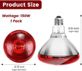 DaToo Infrared Heat Lamp Bulb for Chickens Red Heat Lamp Flood Light Heat Lamp Bulb 150 W Heating Bulbs for Brooder Coop