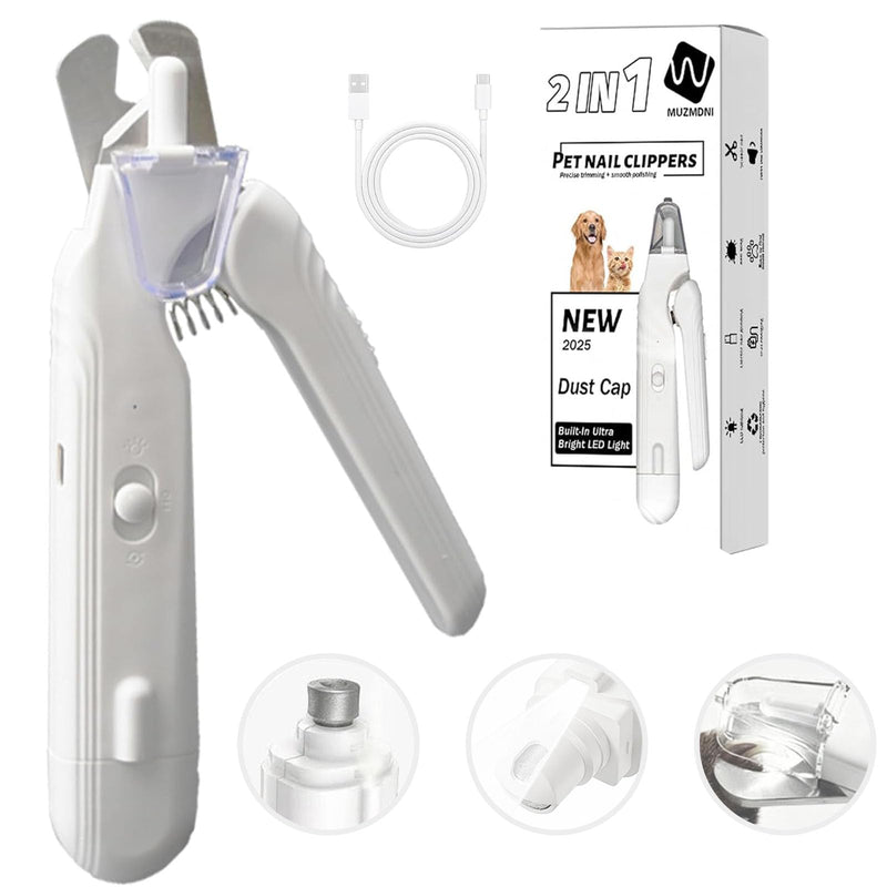MUZMDNI 2-in-1 Dog Nail Grinder & Dog Nail Clippers Trimmers for Large Medium Small Dogs Cats Pets Claw Trimmer with LED Lights (White)