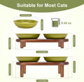 SPUNKYJUNKY Shallow Elevated Cat Bowl with Acacia Wood Stand Wide Raised Ceramic Cat Dishes Whisker Friendly Pet Food an