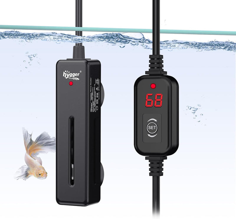 hygger Mini Fish Tank Submersible Heater 50W for 5-10 Gallons Small Betta Aquarium Heater with Digital Display Controlle