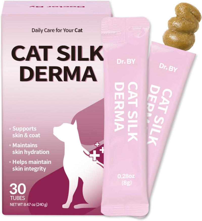 Doctor By Cat Silk Derma Skin and Coat Supplement for Cats Itch Skin Relief, Dandruff Treatment Scab, Overgrooming, Allergy Relief for Cats 30 lickable Formula Individually Packaged, Chicken(1 Pack)