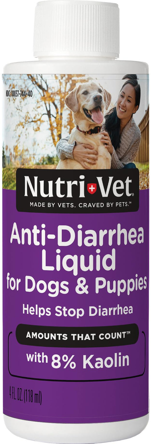 Nutri-Vet Anti Diarrhea for Dogs Liquid, Fast Acting Dog Diarrhea Relief, Soothes Upset Stomach, Helps Firm Stool, Kaolin Pectin Digestive Support for Sudden Tummy Issues, 4 oz