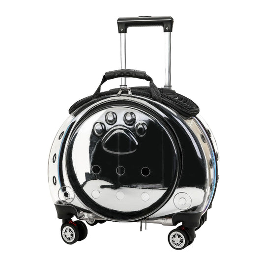 sxvbdway Cat Stroller, Clear Cat Carrier with Ventilation Holes, Silent Wheels, Convenient Portable Cats Dogs Backpack for Travel, Suitable for Cat Within 5kg, Dog Within 4kg Black