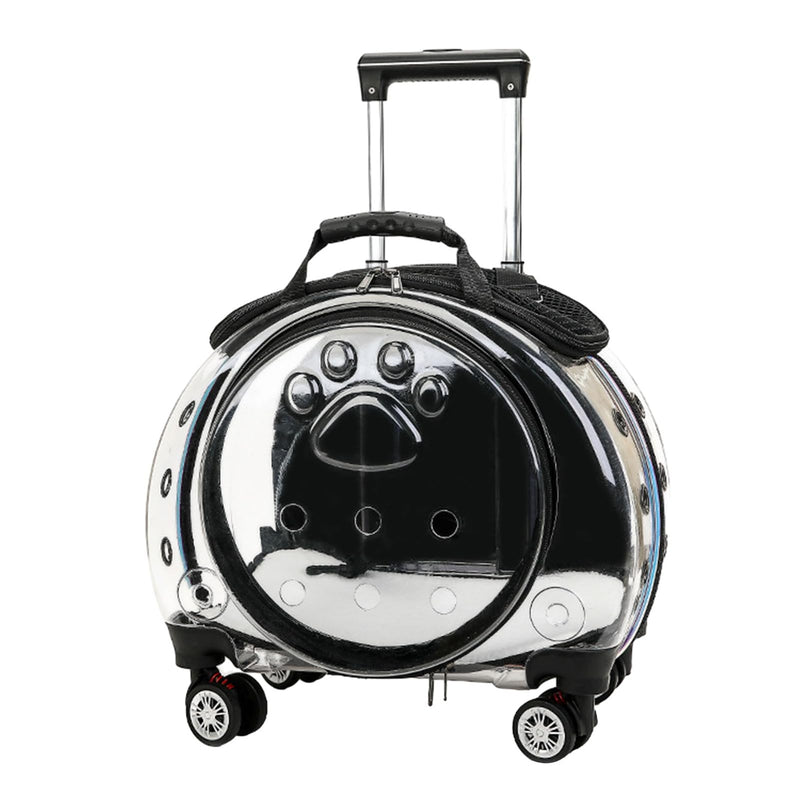 sxvbdway Cat Stroller, Clear Cat Carrier with Ventilation Holes, Silent Wheels, Convenient Portable Cats Dogs Backpack for Travel, Suitable for Cat Within 5kg, Dog Within 4kg Black