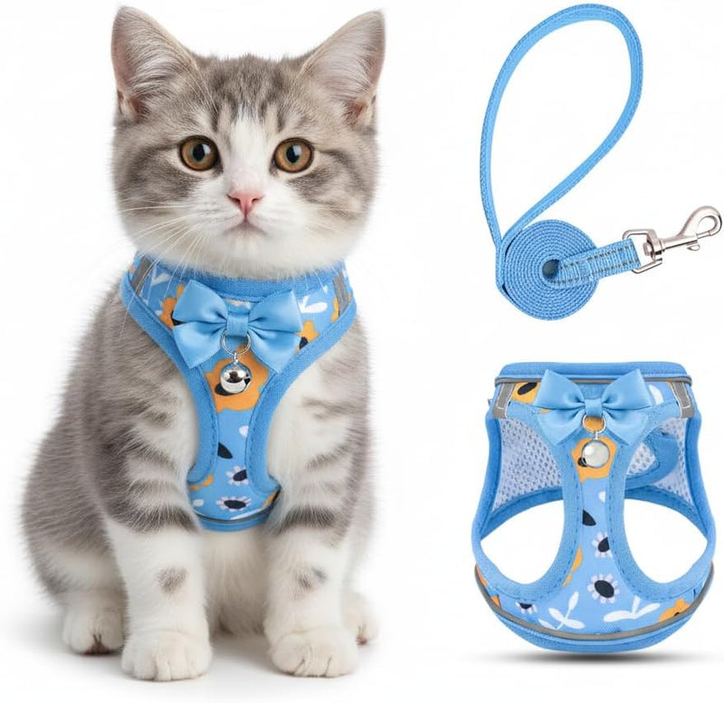 Cat Harness and Leash Escape Proof for Walking, Adjustable Soft Kitten Harness with Reflective Straps Step in Cat Vest H