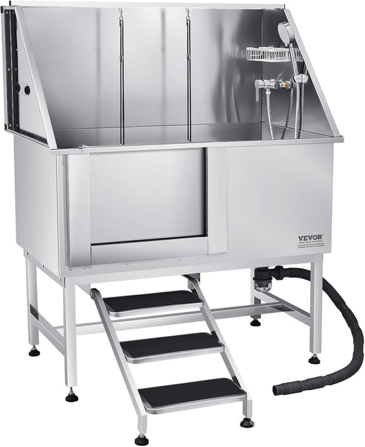 VEVOR Stainless Steel Dog Washing Station, Professional 50 inch Pet Grooming Tub w/Stairs, PE Water Filter Board, Faucet
