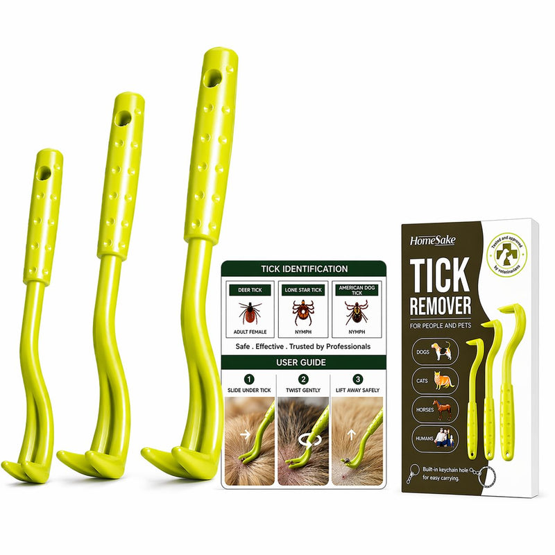 Homesake Tick Remover Tool for Dogs, Cats & Humans, 3 Pack Tick Removal Kit + Identification Card & Keychain Hole, Safely Removes Entire Tick Head & Body, Easy Portable Tool for Pets & First Aid Kits