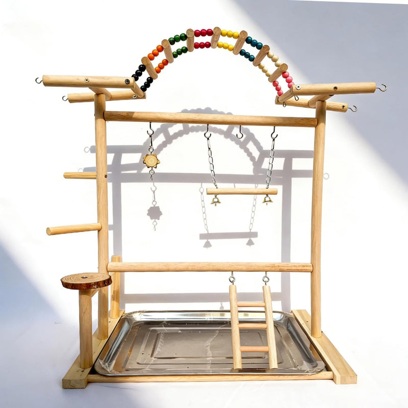 Wooden Bird Play Stand with Swing for Cockatiels and Parakeets