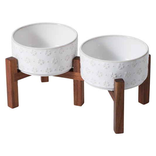 Havniva 6.1" Elevated Dog Bowls Ceramic Raised Dog Bowl with Non-Slip Stand (Acacia Wood) Two Height Options, Dog Food & Water Bowl for Small & Medium Breed Dogs - 3.4 Cups 27 oz