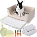 Large Rabbit Litter Box Bunny Potty Training Corner Litter Pan with Drawer Comes with Liners Rabbit Pee Pads, Small Anim