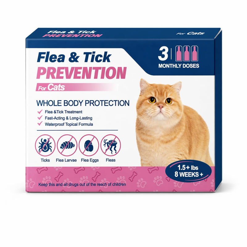 Topical for Cats – Topical Flea & Tick Care – for Cats 1.5+ lbs, 8 Weeks+,3 Monthly Doses