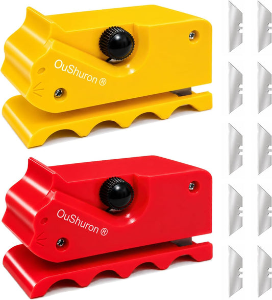 OuShuron 2PCS Cardboard Cutter for Cat Scratchers, DIY Cardboard Strip Cutter with 20 Spare Precision Inserts & Craft Knife for Custom Cat Beds, Furniture & Scratch Pads (Red & Yellow)