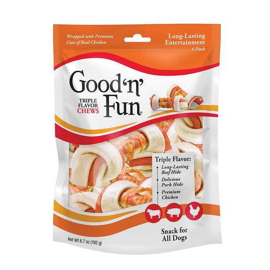 Good 'N' Fun Triple Flavor Chews, Rawhide Treats for Dogs