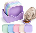 Cat Bowls, Zoenif 10 Pack Whisker Friendly Cat Dishes with Storage-Purple