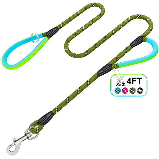 Dog Leash Heavy Duty 4/5/6ft XiaZ 2 Handles Dog Leashes for Medium Large Dogs 1/2 Inch 1000lb Strength Reflective PVC Waterproof-Handles Metal Hook Dual-Handle Rope Leash Nighttime Safety