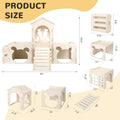 Extra Large Rabbit Castle, Wooden Bunny House & Hay Feeder, Detachable Rabbit Hideaway, Indoor Rabbit Castle with Ramp, 