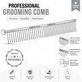 Resco Professional Dog Grooming Comb for Dogs, USA Made Metal Greyhound-Style Show Comb, Smooth Glide Pins for Groomers & Handlers, Chrome