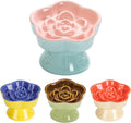 S&Q's CERAMICS Raised Slow Feeder Cat Bowl, Ceramic Elevated and Titled Glass Food Bowl Small Dogs Slow Feeder, Flower S
